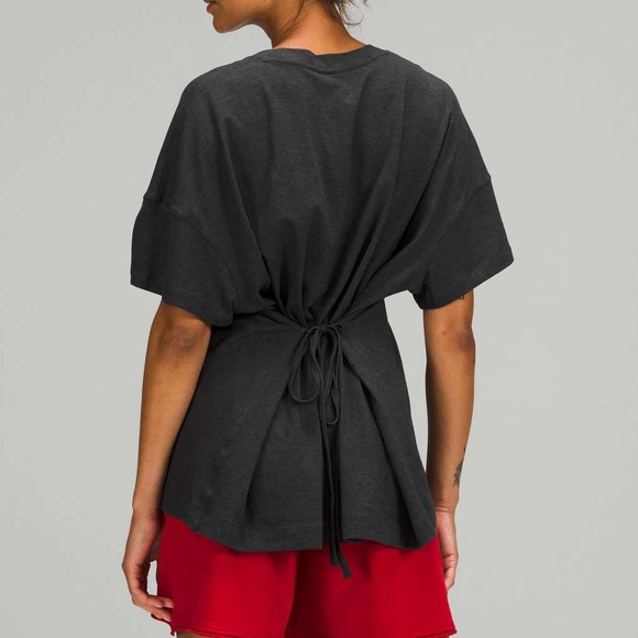 Lululemon Side Tie V-Neck T-Shirt - White Oversized Cotton Tee - Picture 2 of 8